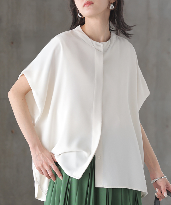 ブラウス シワになりにくい ドレープ シャツ レディース トップス ロング ロングシャツ ドレープブラウス イージーケア アイロンレス | HUG.U | 01