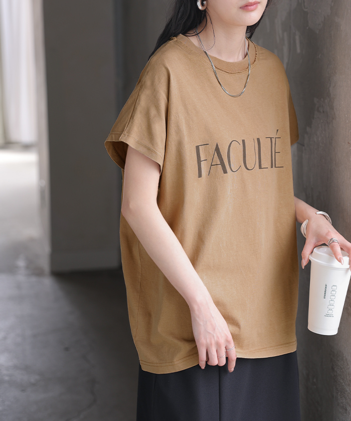 Tシャツ ロゴT 綿100％ レディース トップス カットソー ロング ヴィンテージ 半袖 コットン ロゴTシャツ クルーネック ウォッシュ加工 お尻が隠れる 体型カバー | HUG.U | 03