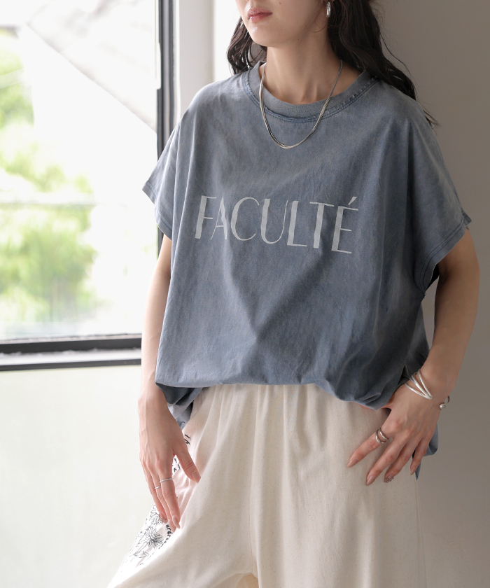 Tシャツ ロゴT 綿100％ レディース トップス カットソー ロング ヴィンテージ 半袖 コットン ロゴTシャツ クルーネック ウォッシュ加工 お尻が隠れる 体型カバー | HUG.U | 05