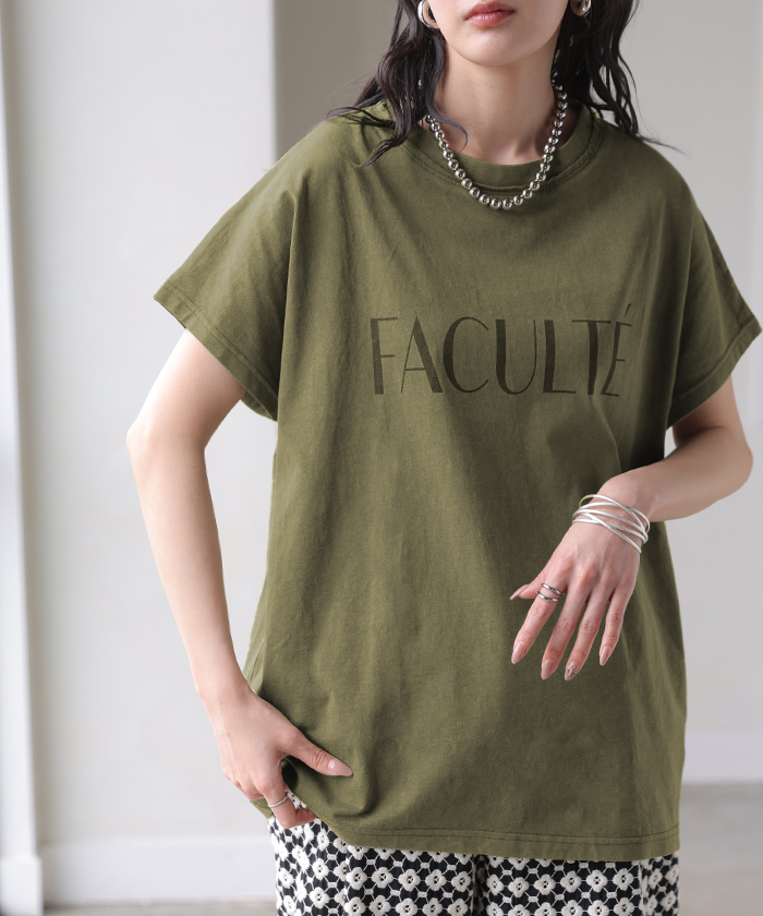 Tシャツ ロゴT 綿100％ レディース トップス カットソー ロング ヴィンテージ 半袖 コットン ロゴTシャツ クルーネック ウォッシュ加工 お尻が隠れる 体型カバー | HUG.U | 04