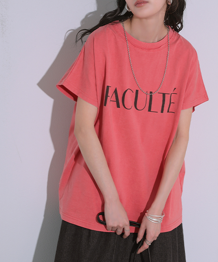 Tシャツ ロゴT 綿100％ レディース トップス カットソー ロング ヴィンテージ 半袖 コットン ロゴTシャツ クルーネック ウォッシュ加工 お尻が隠れる 体型カバー | HUG.U | 01