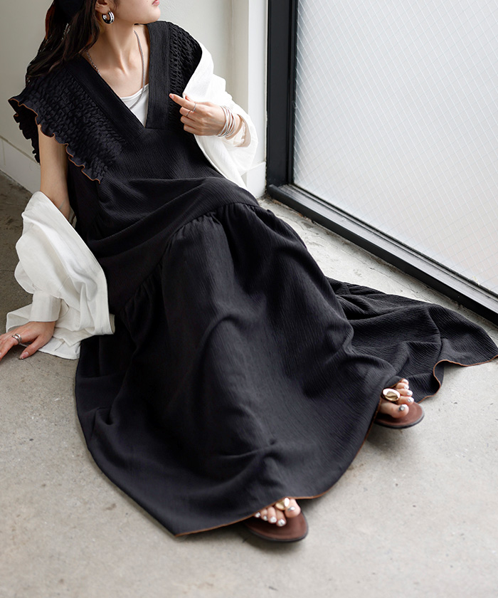 ワンピース 楊柳 ロング ワンピ レディース ロングワンピース Aライン ティアード マキシ マキシワンピース ワンピ ロングワンピ ノースリーブ タンクトップ | HUG.U | 03