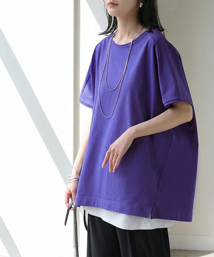 Tシャツ 接触冷感 強冷感 UVカット レディース トップス フレンチスリーブ プルオーバー チュニック 涼しい ひんやり 遮蔽率99.9% UPF50+ ロング 体型カバー | HUG.U | 02