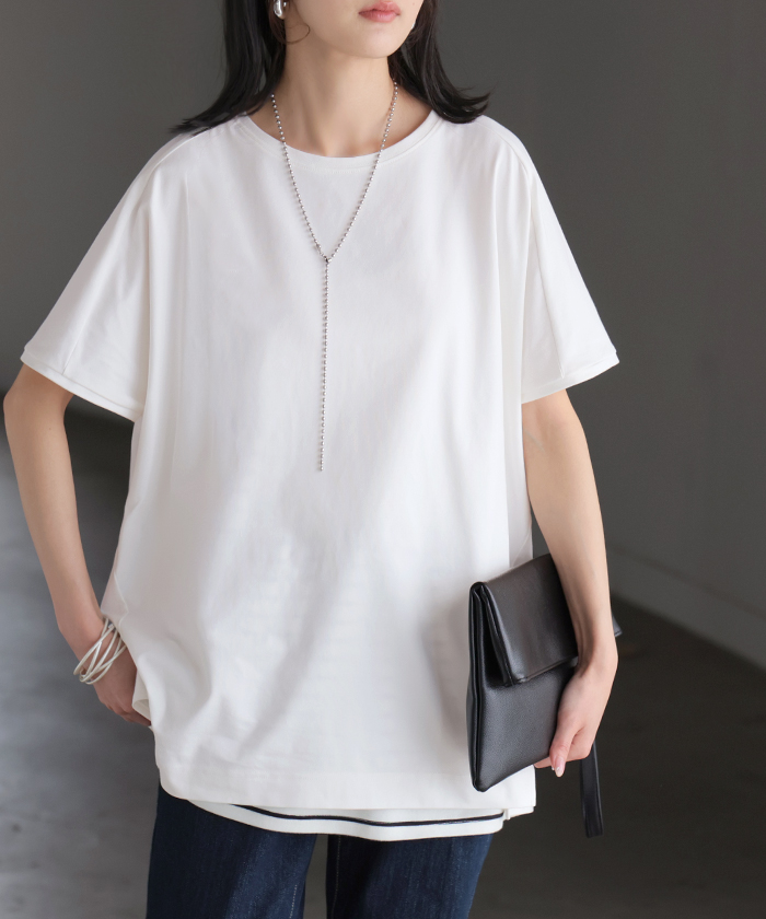 Tシャツ 接触冷感 強冷感 UVカット レディース トップス フレンチスリーブ プルオーバー チュニック 涼しい ひんやり 遮蔽率99.9% UPF50+ ロング 体型カバー | HUG.U | 01
