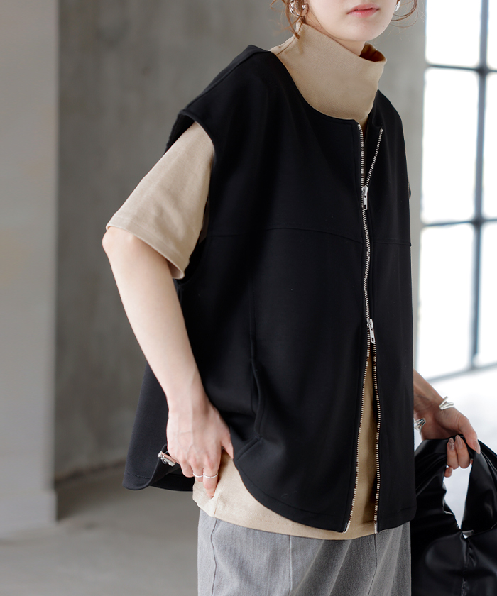トップス ハイネック 半袖 カットソー インナー レディース ボトルネック Tシャツ プルオーバー 薄手 五分袖 二の腕カバー チクチクしない ロング 通気性 伸縮 | HUG.U | 02