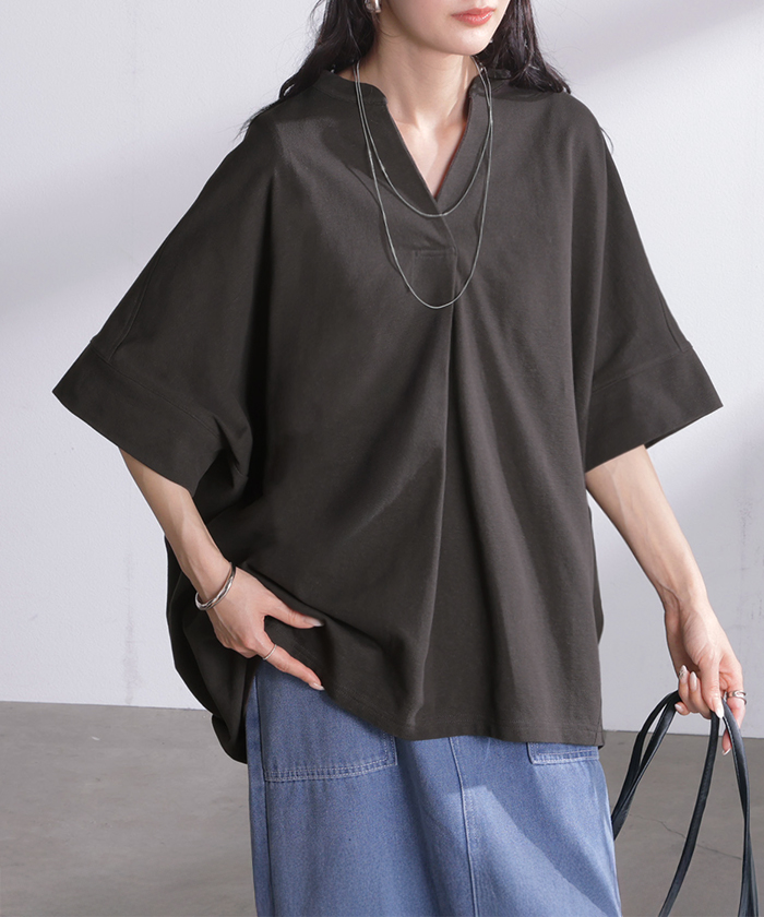 HUG.U（ハグユー） トップス スキッパー レディース Tシャツ ロング 綿