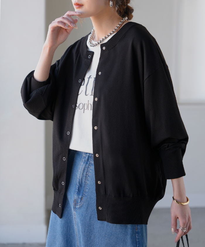 カーディガン 洗える レディース トップス UVカット マシンウォッシャブル 洗濯機 可能 遮蔽率96% 長袖 クルーネック ボーダー 無地 薄手 冷房対策 日除け | HUG.U | 05