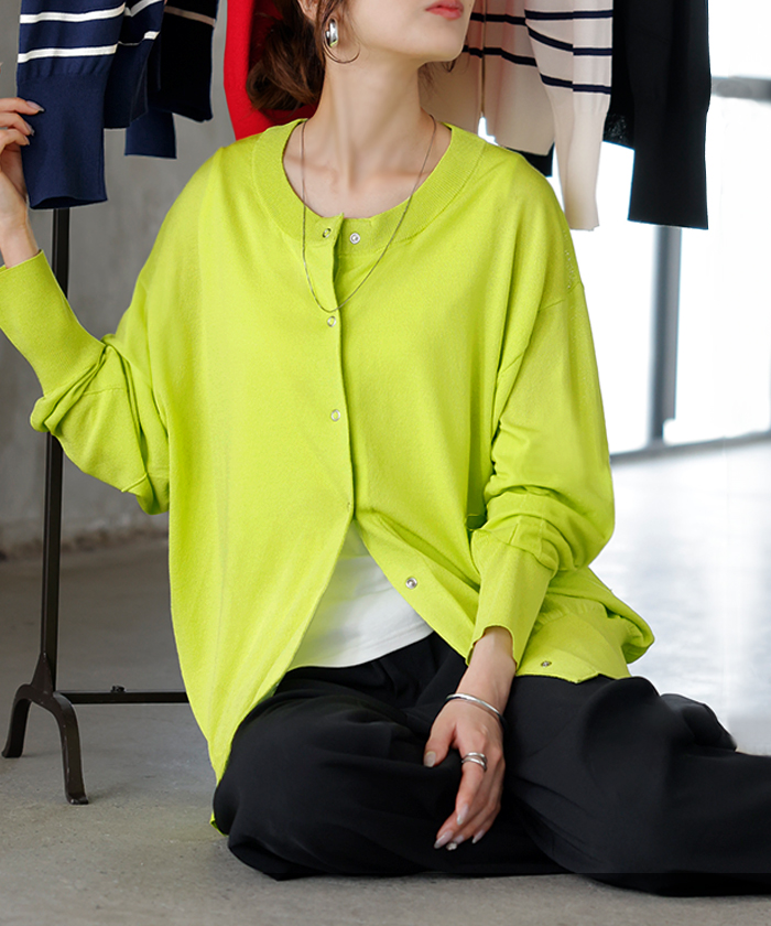 カーディガン 洗える レディース トップス UVカット マシンウォッシャブル 洗濯機 可能 遮蔽率96% 長袖 クルーネック ボーダー 無地 薄手 冷房対策 日除け | HUG.U | 03