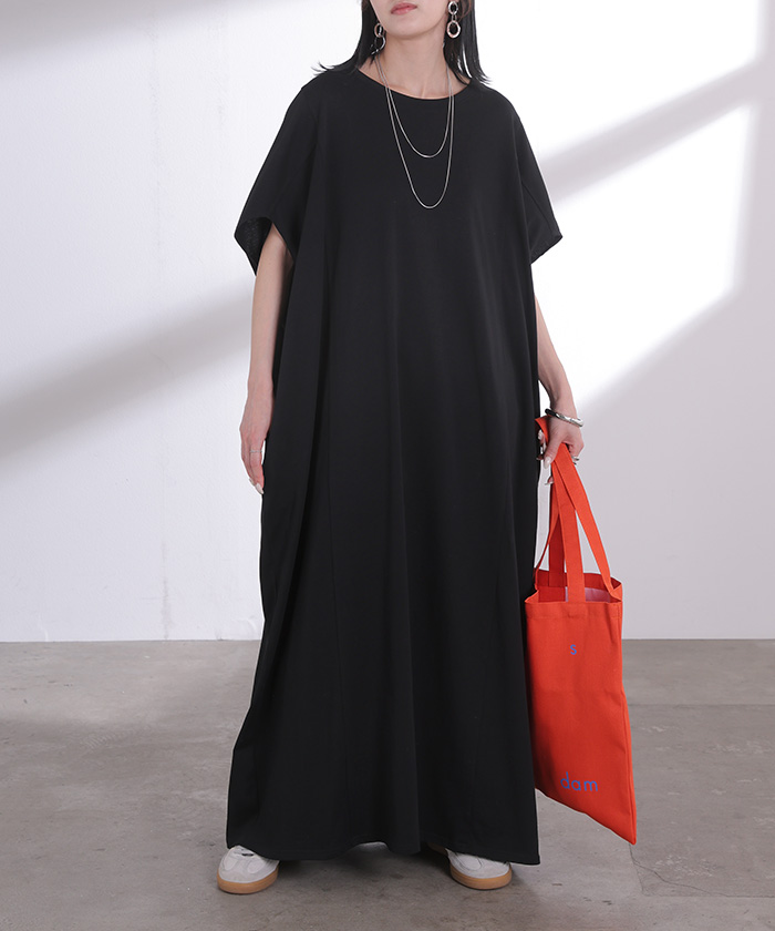 ワンピース ロング 汗ジミ軽減 綿100 Tシャツ レディース ワンピ ロングワンピース カットソー Tシャツワンピ マキシ マキシワンピース ドルマン コットン 吸水 | HUG.U | 06