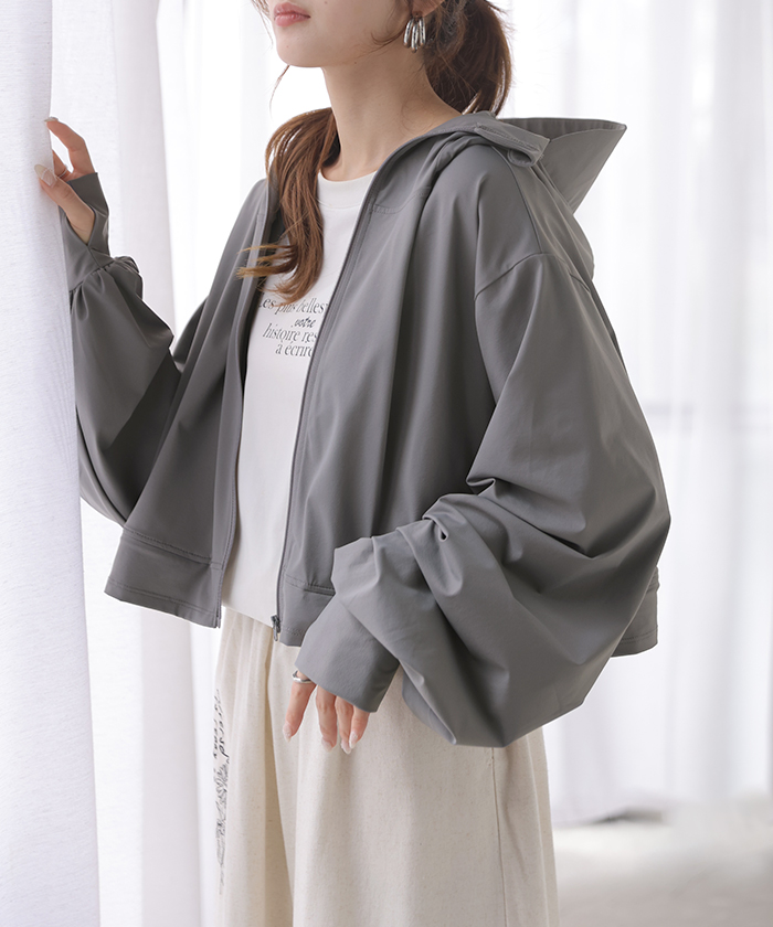UVカットパーカー 遮へい率99.9％以上 2way つば付き UVカット パーカー 接触冷感 ロング アウター レディース ライトアウター トップス フード 指穴 吸水 速乾 | HUG.U | 02