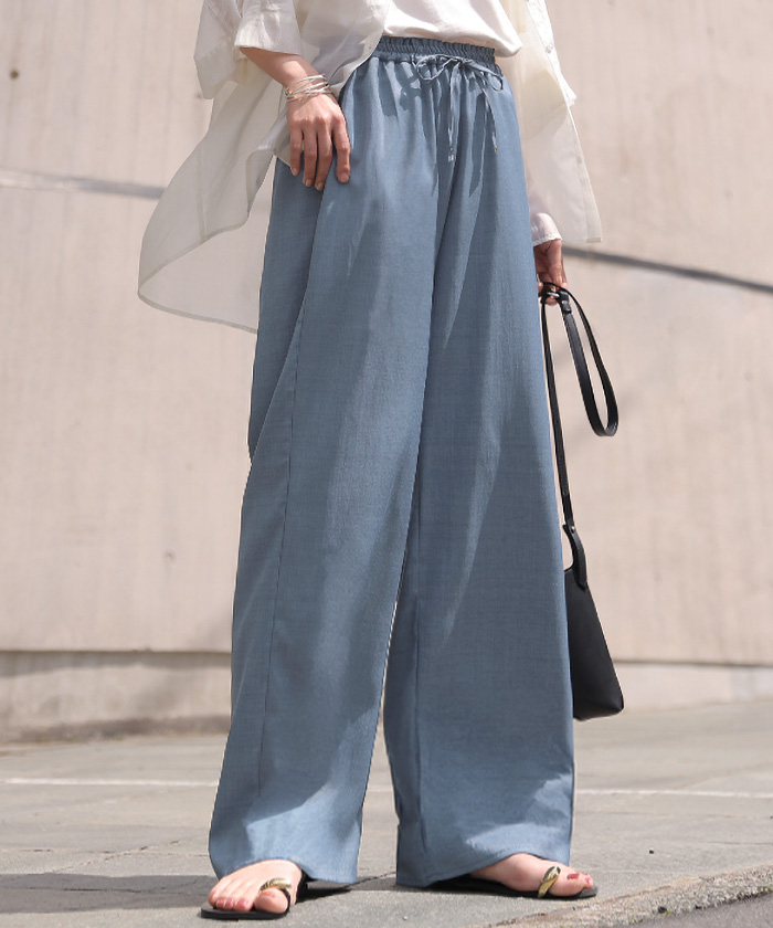 パンツ ワイド 楽ちん レディース ボトムス ボトム ロング ロングパンツ スラックス ワイドパンツ ストレートパンツ イージーパンツ ハイウエスト ウエストゴム | HUG.U | 02