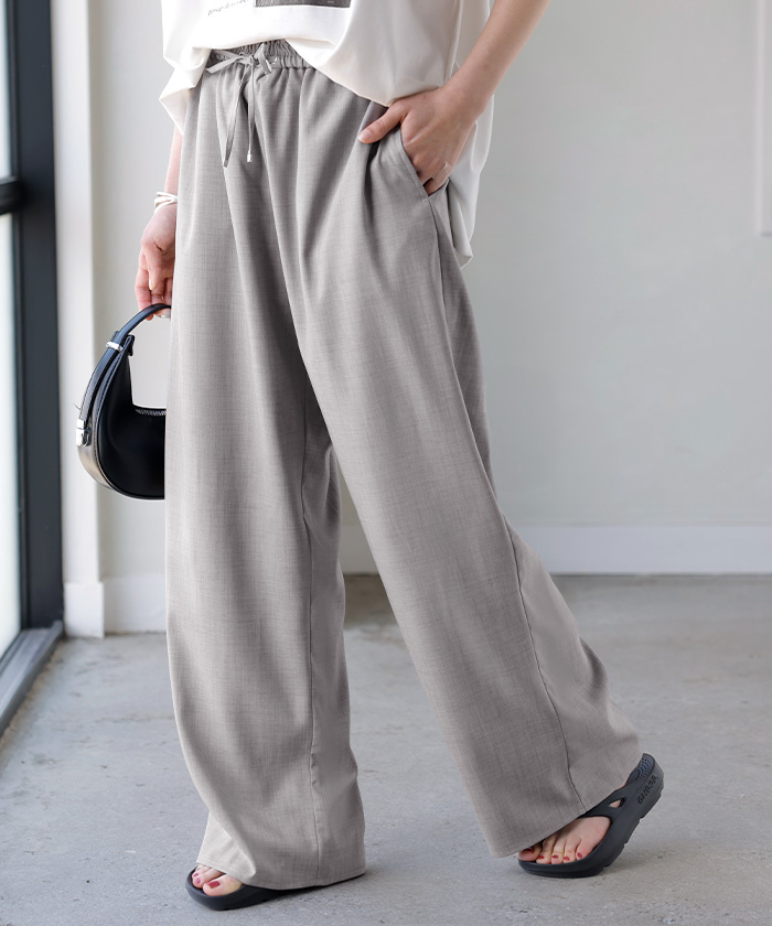 パンツ ワイド 楽ちん レディース ボトムス ボトム ロング ロングパンツ スラックス ワイドパンツ ストレートパンツ イージーパンツ ハイウエスト ウエストゴム | HUG.U | 05