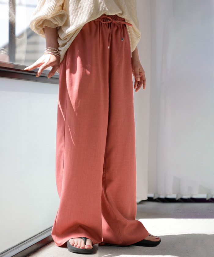 パンツ ワイド 楽ちん レディース ボトムス ボトム ロング ロングパンツ スラックス ワイドパンツ ストレートパンツ イージーパンツ ハイウエスト ウエストゴム | HUG.U | 03
