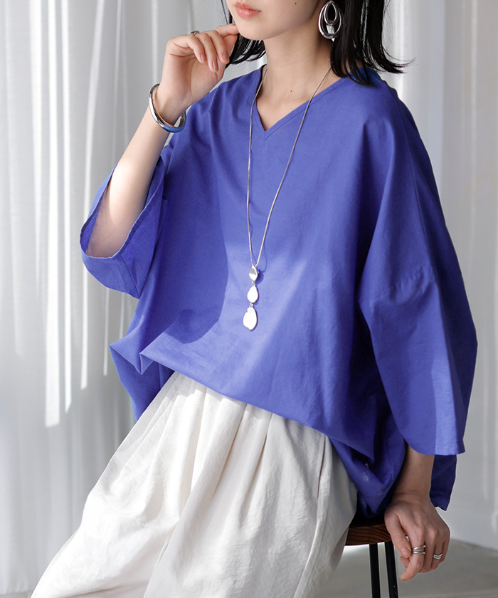 シャツ ブラウス 前後2WAY 綿 麻 レディース トップス ロング マルチウェイ ロングシャツ チュニック ノーカラー リネン コットン 透け | HUG.U | 03