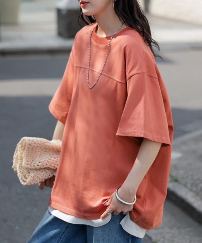 Tシャツ フットボール オーバーサイズ レディース トップス ロング ステッチ カットソー ティーシャツ チュニック ビッグ ユニセックス | HUG.U | 03