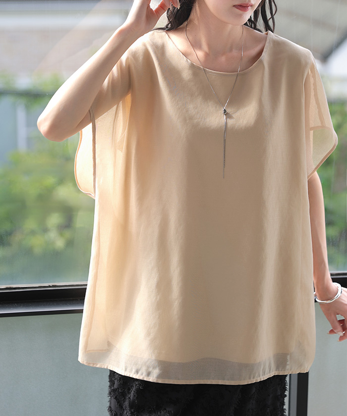 Tシャツ シアー レディース トップス ブラウス シャツ タンクトップ 一体型 接触冷感 シースルー チュニック カットソー ティーシャツ | HUG.U | 04