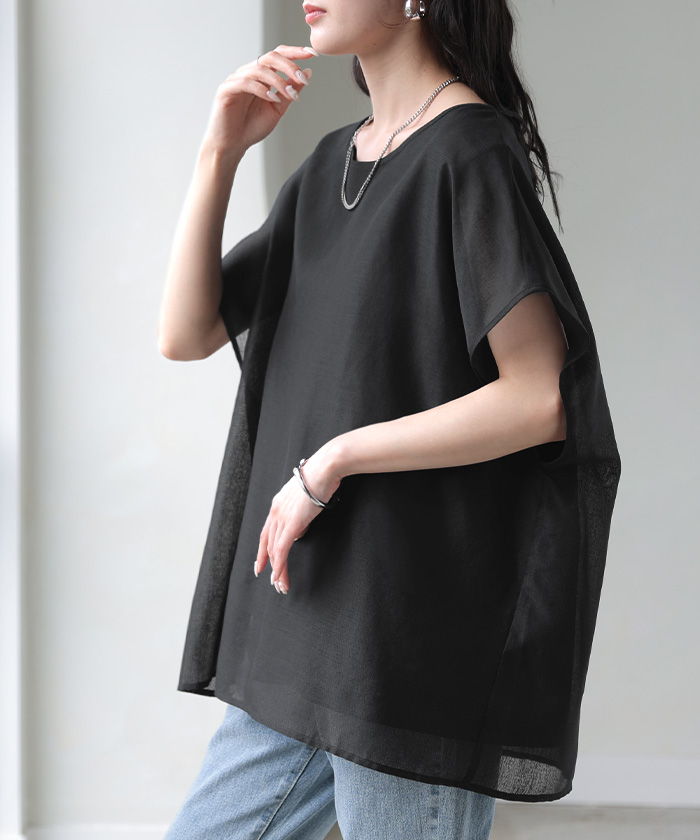 Tシャツ シアー レディース トップス ブラウス シャツ タンクトップ 一体型 接触冷感 シースルー チュニック カットソー ティーシャツ | HUG.U | 05