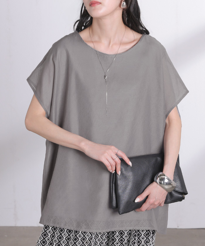 Tシャツ シアー レディース トップス ブラウス シャツ タンクトップ 一体型 接触冷感 シースルー チュニック カットソー ティーシャツ | HUG.U | 02