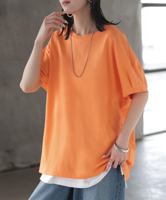 Tシャツ 汗ジミ軽減 綿100 レディース トップス ロング ティーシャツ チュニック プルオーバー オーバー ビッグ クルーネック コットン | HUG.U | 03