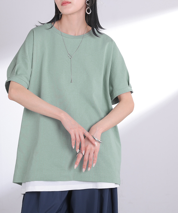 Tシャツ 汗ジミ軽減 綿100 レディース トップス ロング ティーシャツ チュニック プルオーバー オーバー ビッグ クルーネック コットン | HUG.U | 02