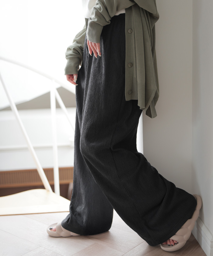 パンツ 楊柳 ルームウェア レディース ワイドパンツ ロング ロングパンツ パジャマ 部屋着 イージーパンツ ストレート ボトムス ずぼん | HUG.U | 02