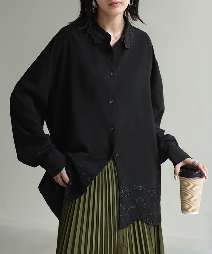 HUG.U（ハグユー） ブラウス 刺繍 レース カットワーク レディース