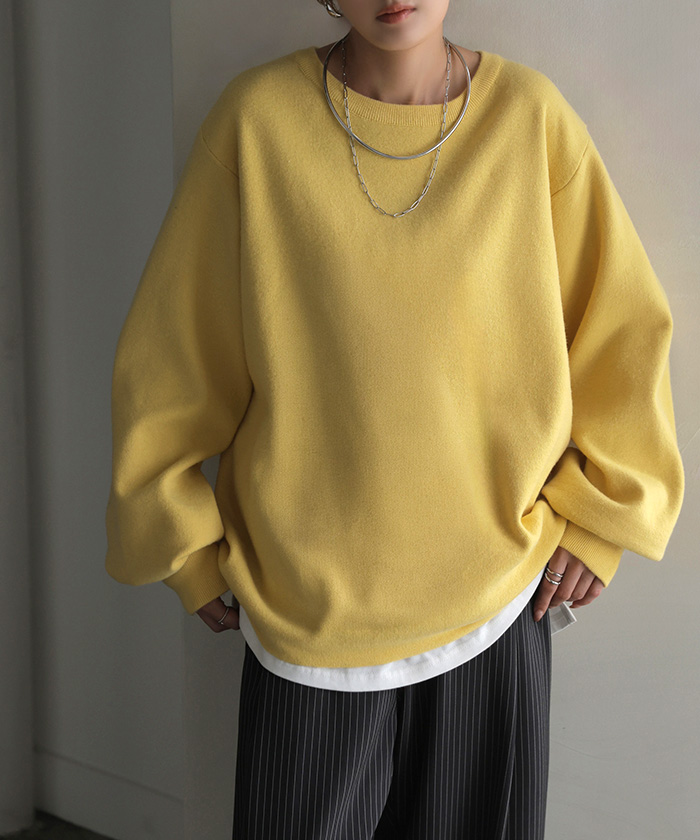 ニット セーター ミラノニット レディース トップス プルオーバー ロング チュニック クルーネック Vネック レイヤード ボリュームスリーブ | HUG.U | 03