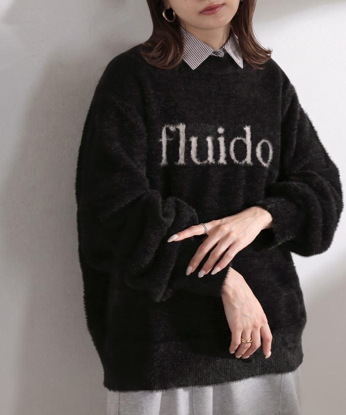 ニット ロゴ シャギー レディース トップス セーター プルオーバー フェザー ヤーン ジャガード ゆったり オーバーサイズ 体型カバー 大きいサイズ あったか | HUG.U | 05