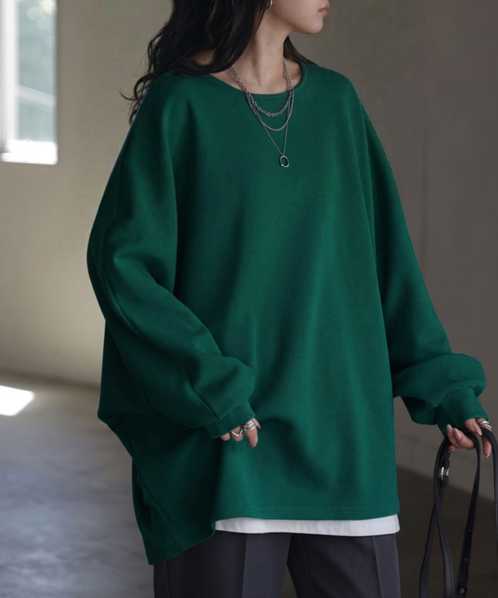 ロンT ドルマン Tシャツ トップス レディース サカリバ モモンガ プルオーバー カットソー ロング ビッグ ボートネック オーバーサイズ ストレッチ | HUG.U | 04