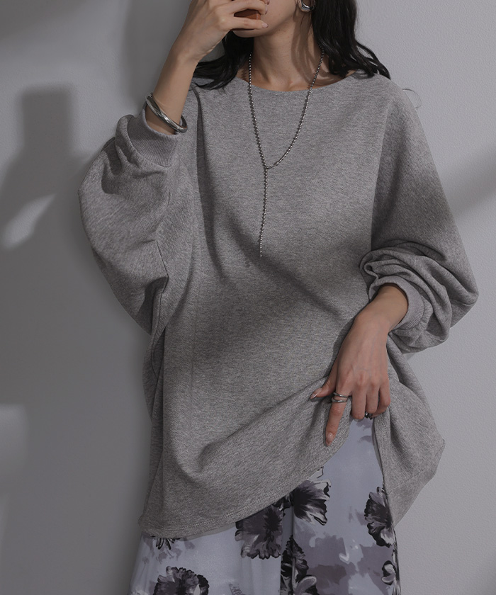 ロンT ドルマン Tシャツ トップス レディース サカリバ モモンガ プルオーバー カットソー ロング ビッグ ボートネック オーバーサイズ ストレッチ | HUG.U | 06