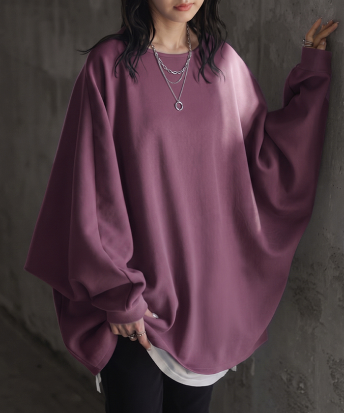 ロンT ドルマン Tシャツ トップス レディース サカリバ モモンガ プルオーバー カットソー ロング ビッグ ボートネック オーバーサイズ ストレッチ | HUG.U | 03