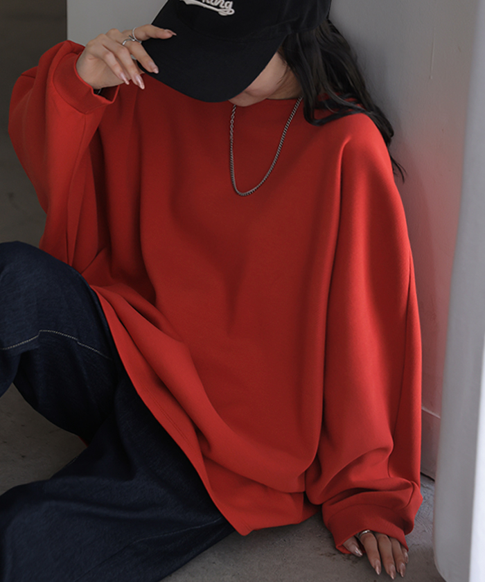 ロンT ドルマン Tシャツ トップス レディース サカリバ モモンガ プルオーバー カットソー ロング ビッグ ボートネック オーバーサイズ ストレッチ | HUG.U | 02