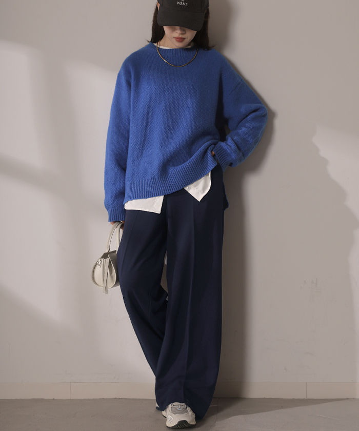 パンツ 裏起毛 ワイド レディース ワイドパンツ ボトムス ボトム シワになりにくい ストレート センタープレス ハイウエスト カットジョーゼット スラックス | HUG.U | 04
