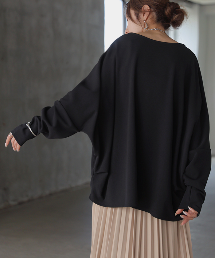 ロンT ブラウス ドルマン レディース トップス Tブラウス カットソー ロング Tシャツ 長袖 カットジョーゼット クルーネック シワになりにくい ノンアイロン | HUG.U | 05