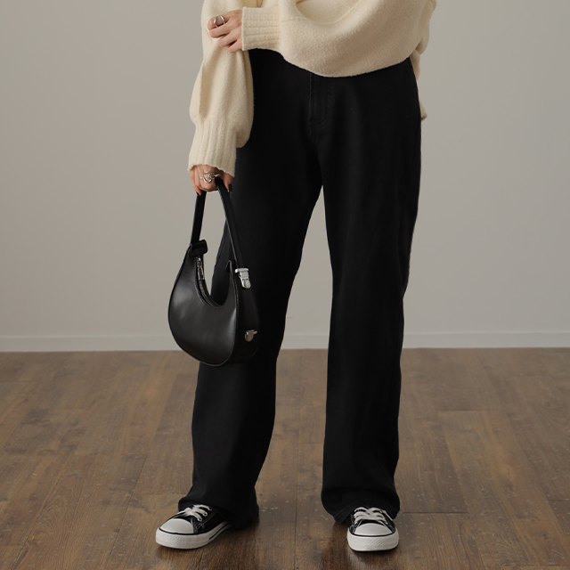 デニム 微起毛 パンツ デニムパンツ レディース ワイドパンツ ワイド 大きいサイズ ジーンズ ジーパン ボトム 体型カバー ボトムス ストレート ゆったり | HUG.U | 05