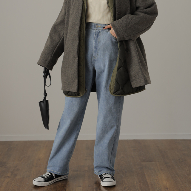 デニム 微起毛 パンツ デニムパンツ レディース ワイドパンツ ワイド 大きいサイズ ジーンズ ジーパン ボトム 体型カバー ボトムス ストレート ゆったり | HUG.U | 02