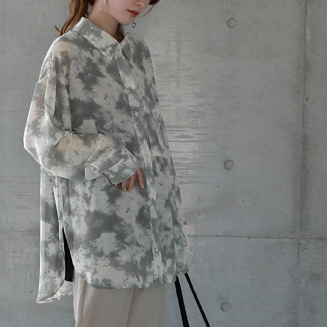 シャツ シアーシャツ レディース シアー スリット ロング シースルー タイダイ | HUG.U | 02