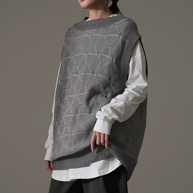 ニットベスト ジャガードニット レディース レイヤード トップス セーター 柄 | HUG.U | 03