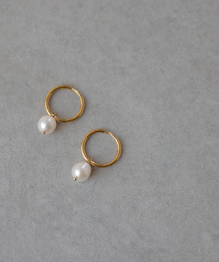 ピアス レディース サージカルステンレス アクセサリー 2way パール フープ 錆びにくい アクセ シルバー ゴールド | HUG.U | 01