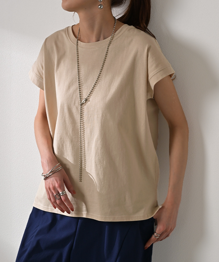 Tシャツ レディース トップス カットソー 半袖 フレンチスリーブ 綿 クルーネック フレンチ 無地 シンプル | HUG.U | 01