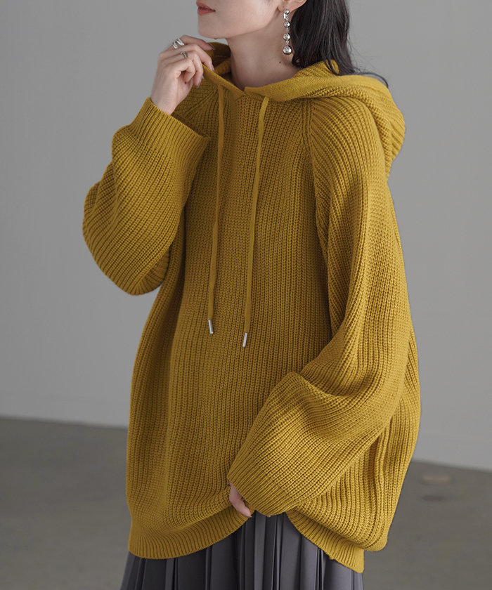 ニット フード ニットパーカー フーディー レディース セーター パーカー トップス ドルマン | HUG.U | 04