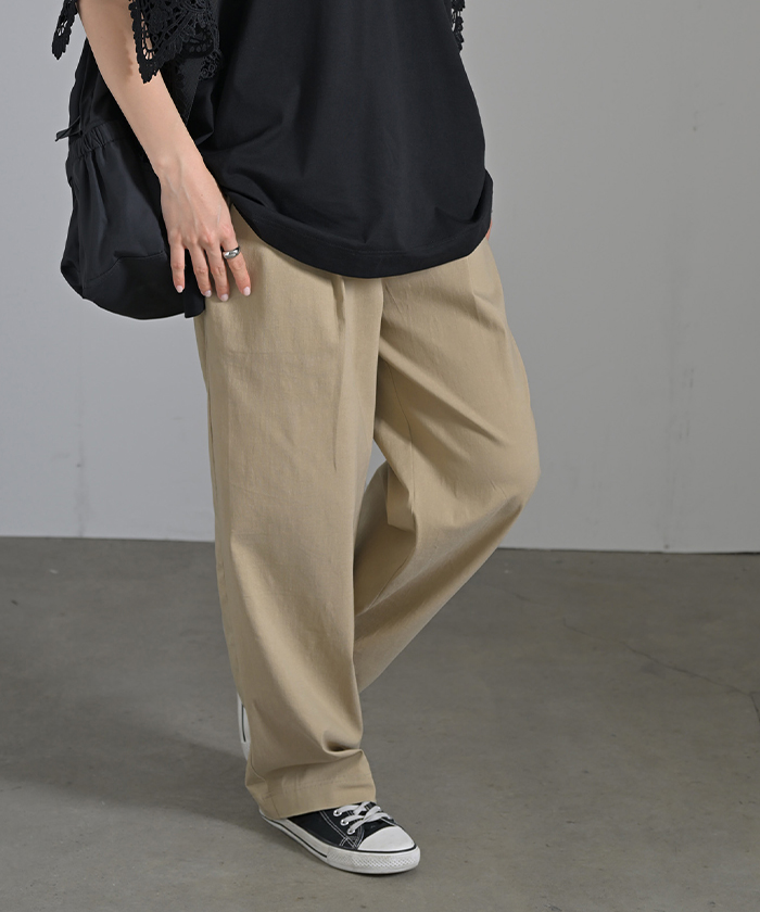 ボトムス パンツ 今っぽく決まる大人のゆるシャカパン ワイド タック立体感 ロング丈 総ゴム ゆったり ブラック ネイビー 春夏 秋冬 OTONA 40代 50代 60代 HUG.U SALE パンツ タックパンツ レディース タック ワイド