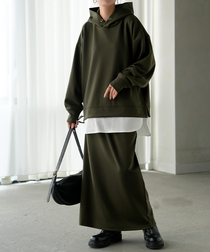 セットアップ スウェット レディース トレーナー トップス スカート 無地 ワンマイルウェア ルームウェア 2点セット | HUG.U | 04