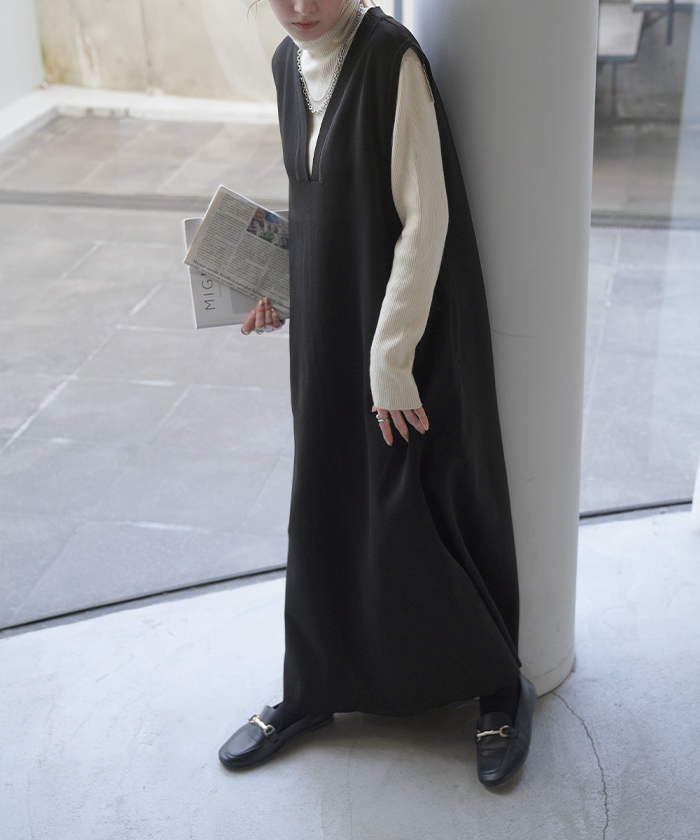 トップス ワンピース ニット ロング レディース ニットワンピース ロングワンピース 重ね着 レイヤード | HUG.U | 02