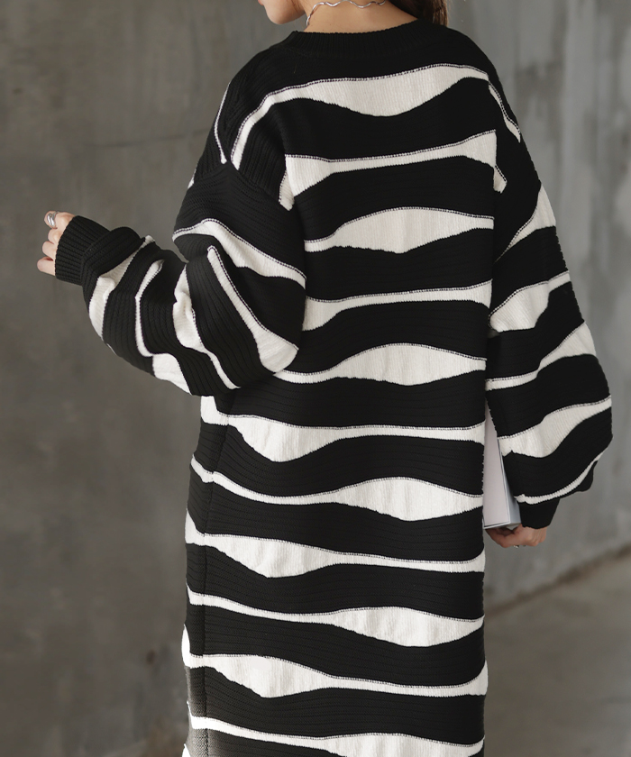 HUG.U（ハグユー） ワンピース ニット ロング 総柄 レディース 異素材