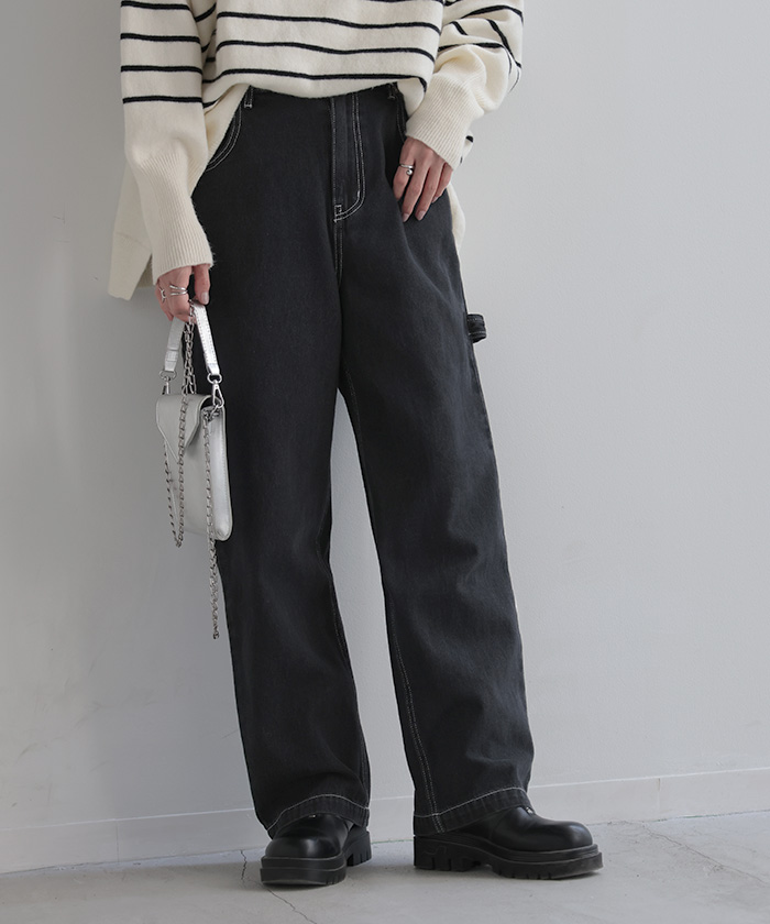 パンツ 別売り セットアップ可 デニム ワイド レディース ボトムス ワイドパンツ ペインターパンツ ハイウエスト | HUG.U | 03