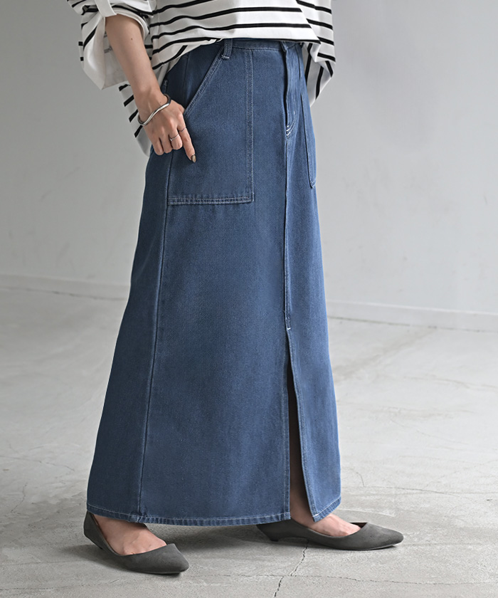 デニム スカート レディース ボトムス デニムスカート ロングスカート ロング 長い 脚長 美脚 おしゃれ マキシ | HUG.U | 02