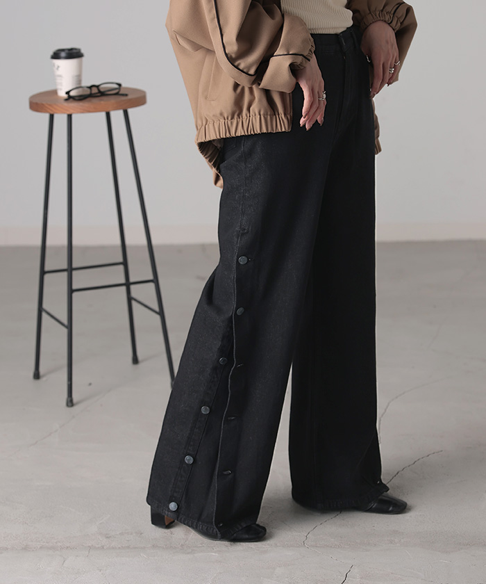 デニム パンツ デニムパンツ レディース ワイドパンツ ワイド ジーンズ ジーパン 体型カバー ボトムス ボトム ストレート ロング ロングパンツ ズボン ゆったり | HUG.U | 02