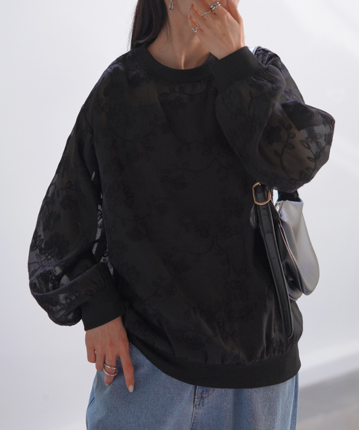 HUG.U（ハグユー） Tシャツ ロンT シアー ジャガード レディース