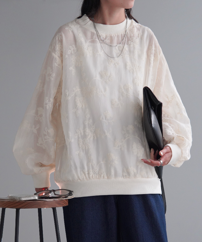 HUG.U Tシャツ ロンT シアー ジャガード レディース トップス
